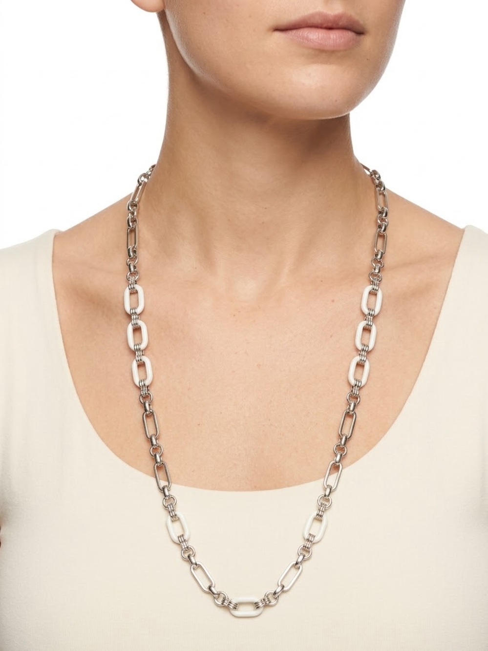 Banana Republic 38”Link Necklace with white enamel